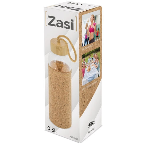 BOTELLA CRISTAL TAPON BAMBU/CORCHO "ZASI" - 10930