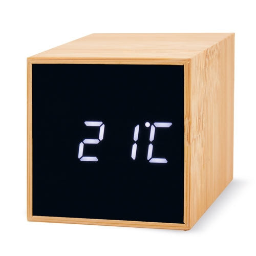 RELOJ DESPERTADOR BAMBU CON ALARMA Y TEMPERATURA - Z-1718