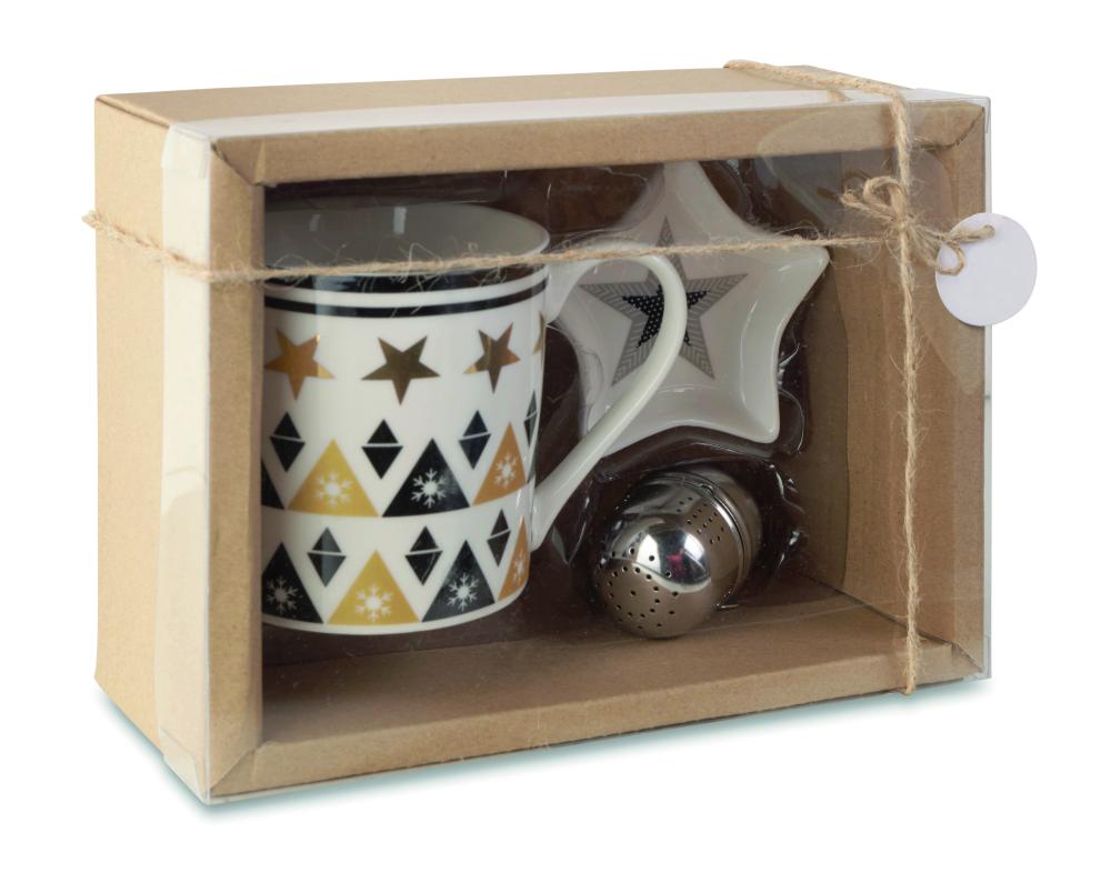 Taza, plato y filtro en caja