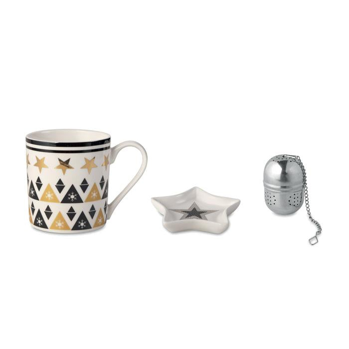 Taza, plato y filtro en caja