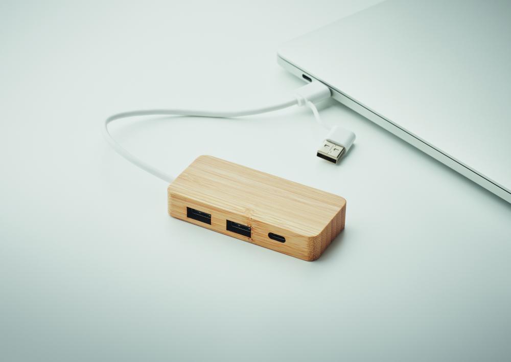 HUB USB de 3 puertos de bambú
