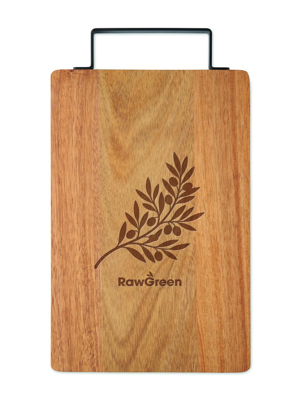 Tablero acacia con asa acero