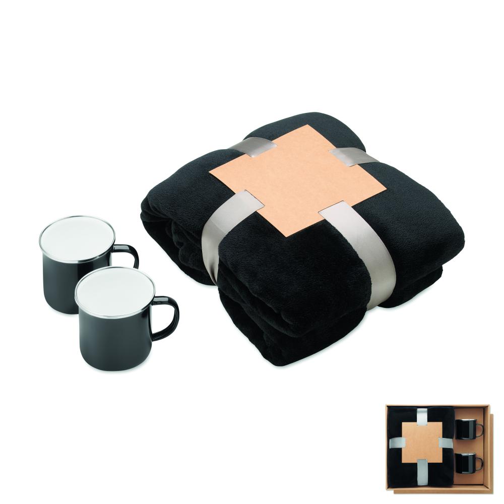 Juego de manta polar y 2 tazas