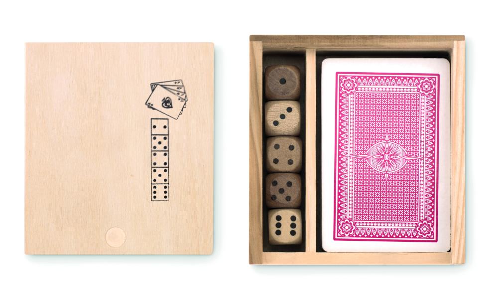 Set de cartas y dados en caja