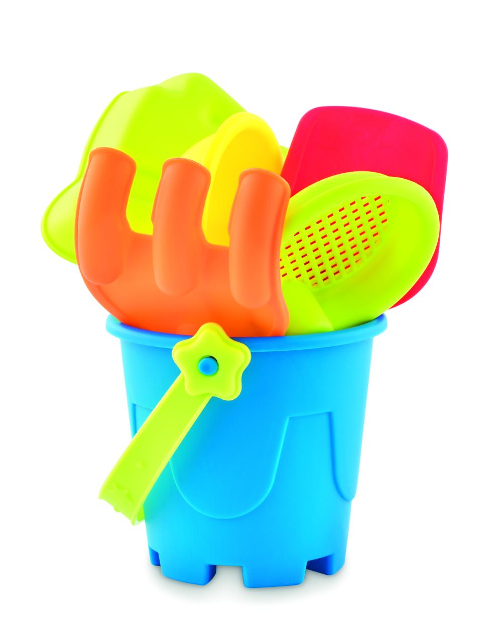 Cubo de playa con 6 juguetes